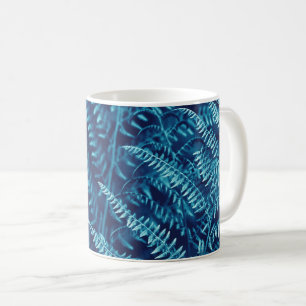 Moody Cyan and Blue Fern Cyanotype Inspired Coffee Mug