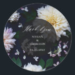 Moody Dahlia Floral Classic Round Sticker<br><div class="desc">Moody dahlia floral wedding suite. Full suite https://www.zazzle.com/collections/moody_dahlia-119450438456391749</div>