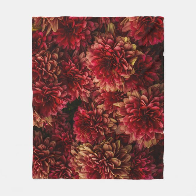 Moody Dahlia Flowers Dark Texture Fleece Blanket (Front)