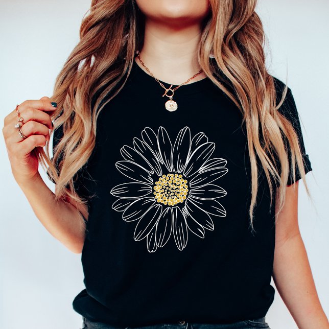 Moody Daisy Black; Minimalist Floral Summer  T-Shirt (Creator Uploaded)