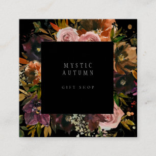 Moody Dark Black Autumn Fall Floral Gift Shop Square Business Card