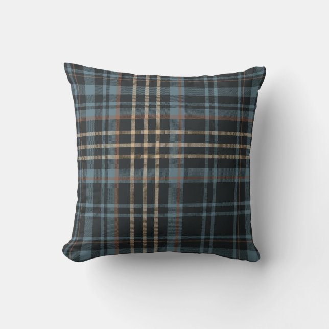 Moody Dark Blue Plaid Cushion (Front)