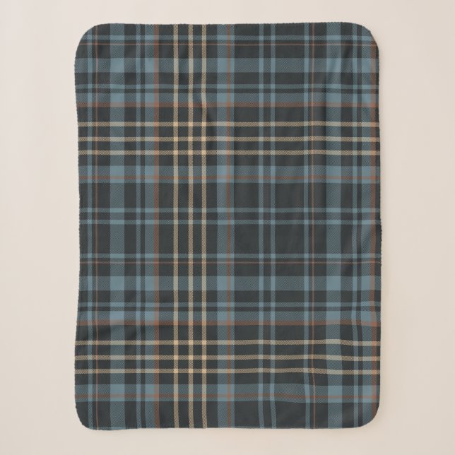 Moody Dark Blue Plaid Sherpa Blanket (Front)