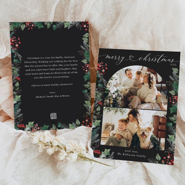 Moody Dark Boho Multi Photo Arch Christmas  Holiday Card (Creator Uploaded)