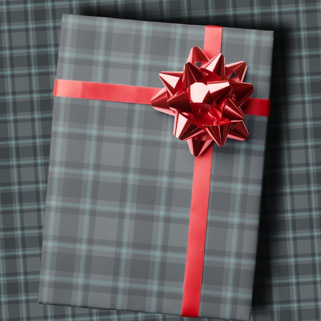 Moody Dark Charcoal Grey and Teal Tartan Plaid Wrapping Paper (Creator Uploaded)