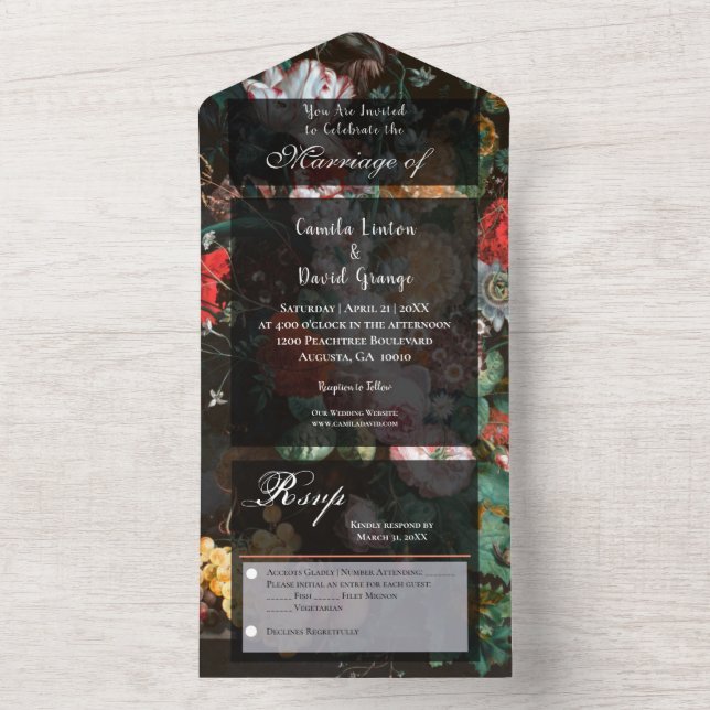 Moody Dark Floral All in One Wedding Invite (Inside)