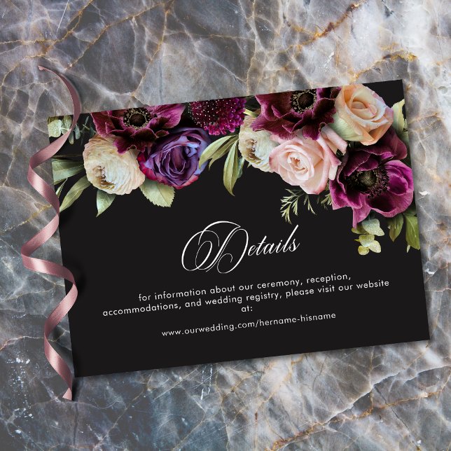 Moody Dark Floral Black Burgundy Romantic Wedding Enclosure Card (Moody Dark Floral Black Burgundy Romantic Wedding Enclosure Card)