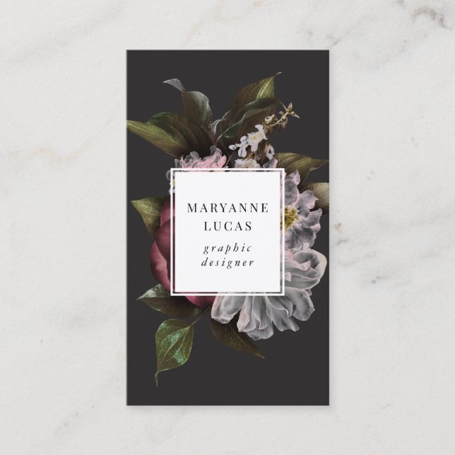 Moody Dark Floral Elegant Business Card (Front)