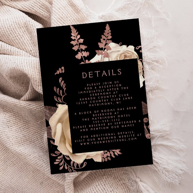 Moody Dark Floral Ivory Rose Gold Wedding Details Enclosure Card (Creator Uploaded)