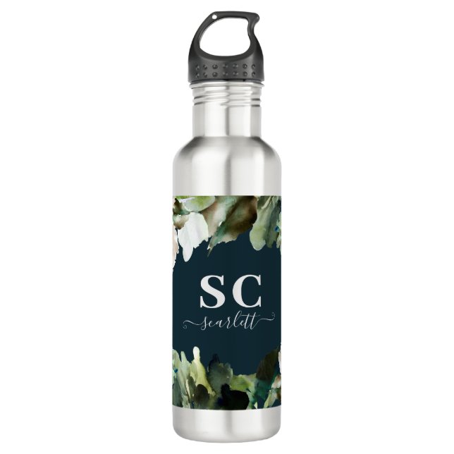 Moody dark floral modern elegant personalised 710 ml water bottle (Front)
