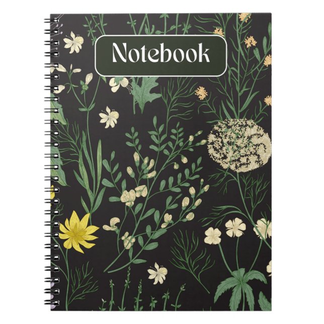 Moody Dark Floral Vintage Botanical Notebook (Front)