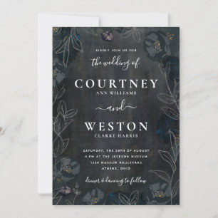 Moody Dark Floral Wedding Invitation