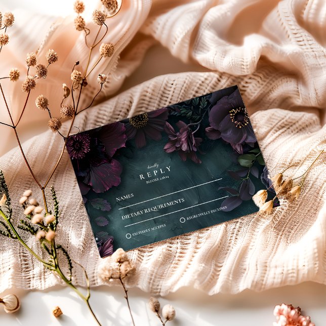 Moody Dark Floral Wedding RSVP Card (Creator Uploaded)