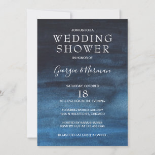 Moody Dark Navy Blue Couples Wedding Shower Invitation