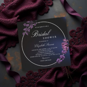 Moody Dark Navy Blue Purple Romantic Bridal Shower Invitation