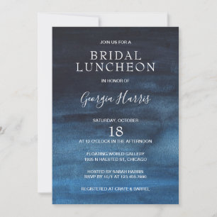 Moody Dark Navy Blue Watercolor Bridal Luncheon Invitation