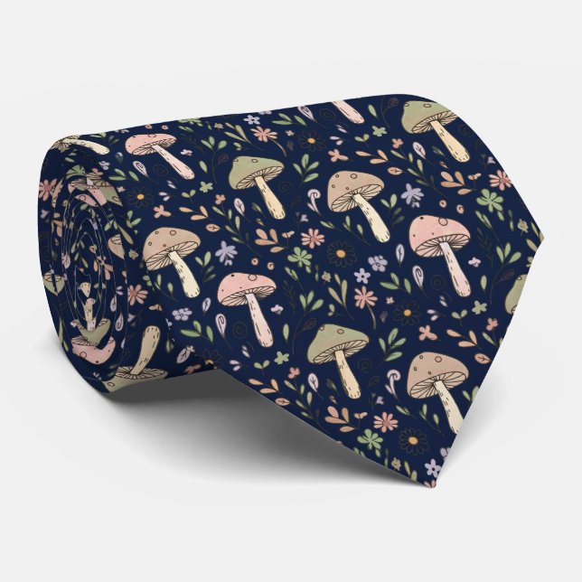 Moody Dark Navy Fungi | Formal Wedding Groomsmen Tie (Rolled)