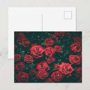 Moody Dark Red Roses Floral Pattern Background Postcard