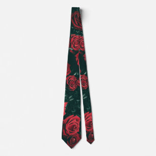 Moody Dark Red Roses Floral Pattern Background Tie