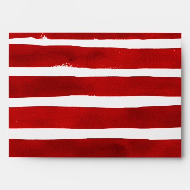 Moody Dark Red White Watercolor Stripes Texture Envelope (Front)