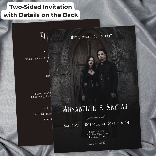 Moody Dark Romance Gothic Photo Two Sided Wedding Invitation (Moody Dark Romance Gothic Photo Two Sided Wedding Invitation)