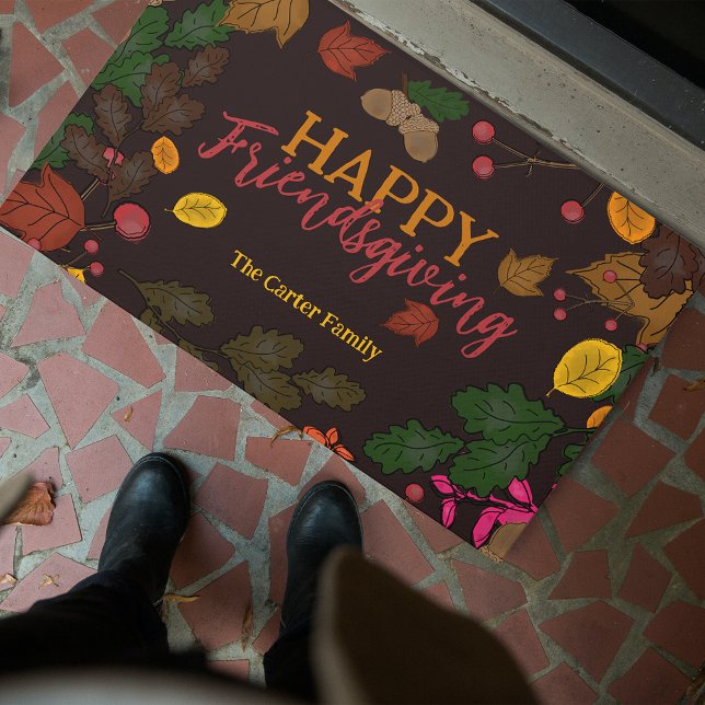 Moody Dark Rustic Fall Botanical Friendsgiving Doormat (Creator Uploaded)