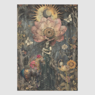 Moody Dark Rustic Fantasy Garden Girl Decoupage Tissue Paper