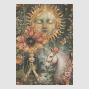 Moody Dark Rustic Fantasy Garden Girl Decoupage  Tissue Paper