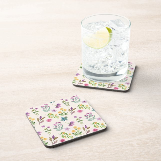 Moody Dark Victorian Botanical Floral Pattern Coaster (Right Side)