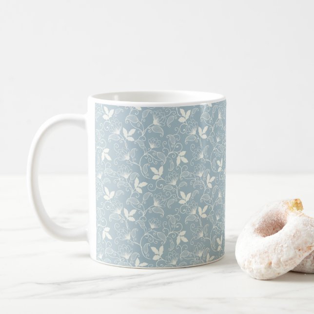 Moody Dark Victorian Botanical Floral Pattern Coffee Mug (With Donut)
