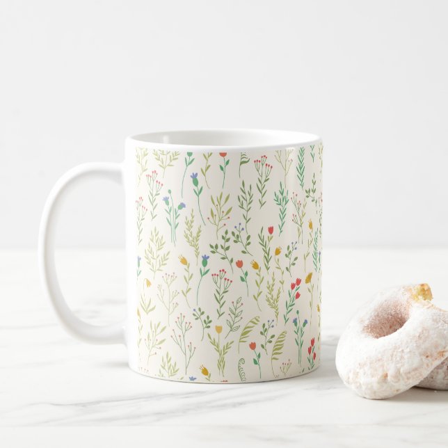 Moody Dark Victorian Botanical Floral Pattern Coffee Mug (With Donut)