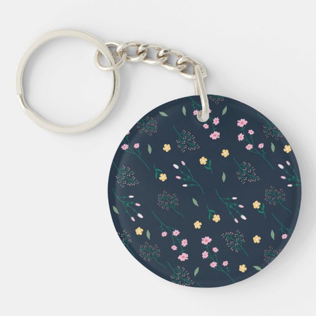 Moody Dark Victorian Botanical Floral Pattern Key Ring (Front)