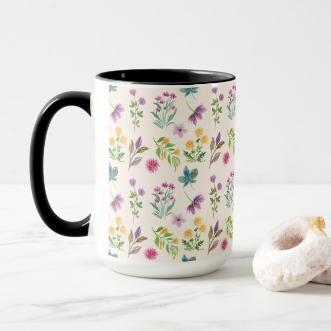 Moody Dark Victorian Botanical Floral Pattern Mug (With Donut)