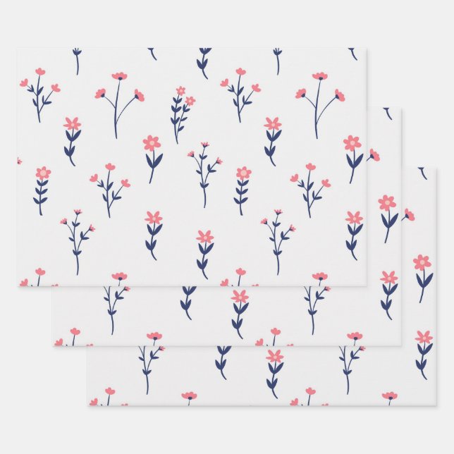Moody Dark Victorian Botanical Floral Pattern Wrapping Paper Sheet (Set)