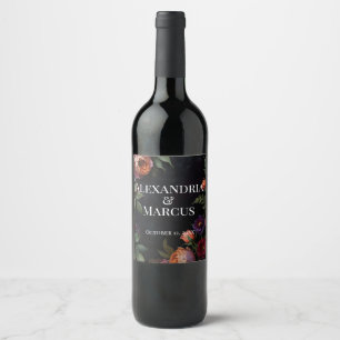 Moody dark vintage floral  wine label