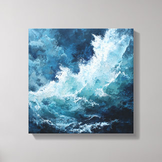 Moody Deep Blue Sea | Expressionist Impasto Wave Canvas Print