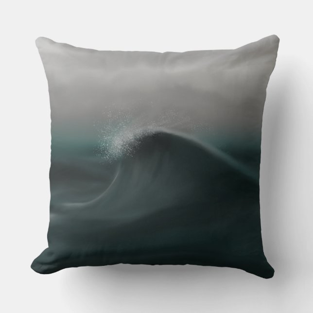 Moody deep green wave in storm cushion (Front)