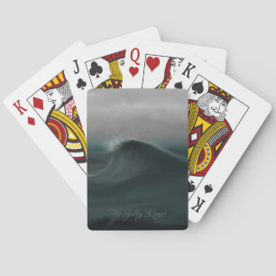 Moody deep green wave in storm playing cards