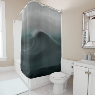 Moody deep green wave in storm shower curtain