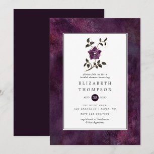 Moody Deep Plum Velvet Floral Bridal Shower Invitation