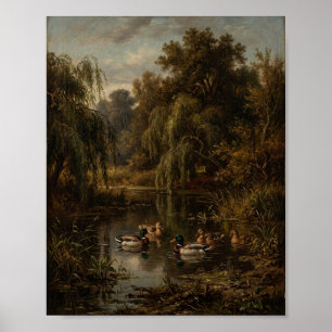 Moody Duck Pond Barbizon I Vintage Painting Poster