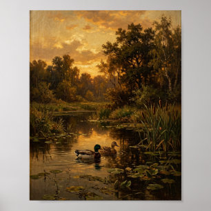 Moody Duck Pond Barbizon II Poster