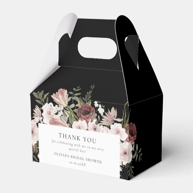 Moody Dusty Rose Floral Bridal Shower Favour Box (Front Side)
