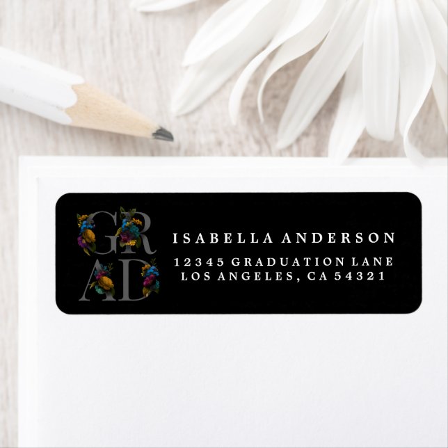 MOODY ELEGANT FLORAL GRAD RETURN ADDRESS LABELS (Insitu)