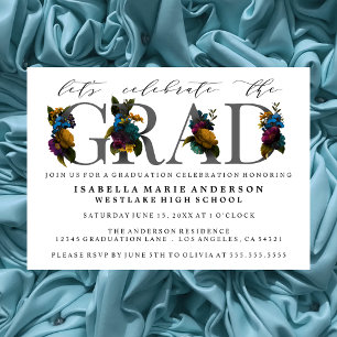 MOODY ELEGANT FLORAL GRADUATION PARTY INVITATION