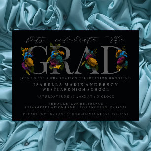 MOODY ELEGANT FLORAL GRADUATION PARTY INVITATION