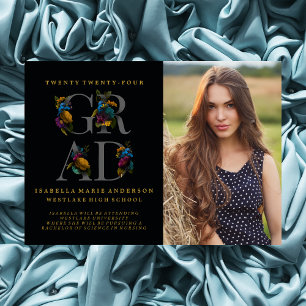 MOODY ELEGANT FLORAL PHOTO GRADUATION ANNOUNCEMENT