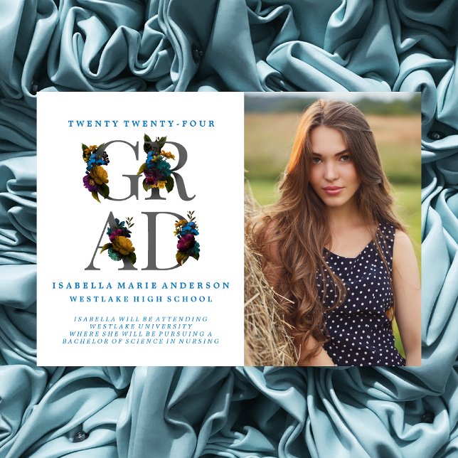 MOODY ELEGANT FLORAL PHOTO GRADUATION ANNOUNCEMENT (Creator Uploaded)