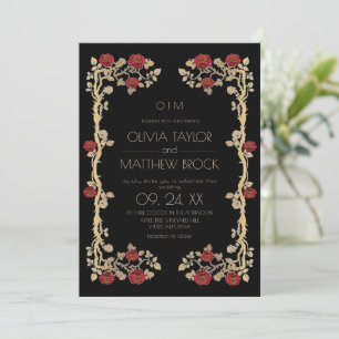 Moody Elegant Flowers Ornate Rose Wedding  Invitation