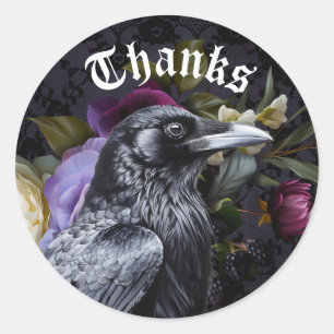 Moody Elegant Purple   Floral Bouquet With Raven Classic Round Sticker
